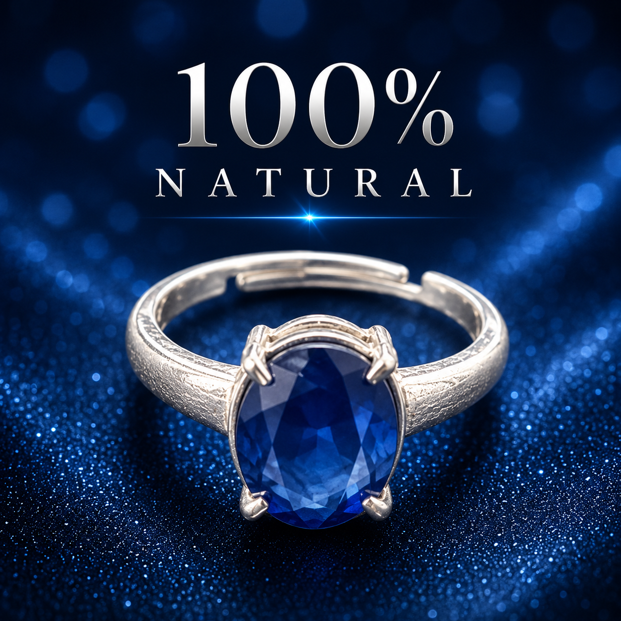 Blue Sapphire (Neelam) Adjustable Ring – 925 Sterling Silver