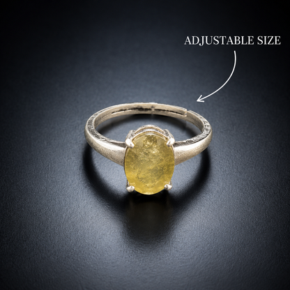 Yellow Sapphire (Pukhraj) Adjustable Ring – 925 Sterling Silver
