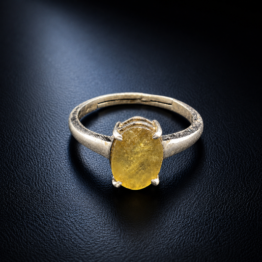 Yellow Sapphire (Pukhraj) Adjustable Ring – 925 Sterling Silver