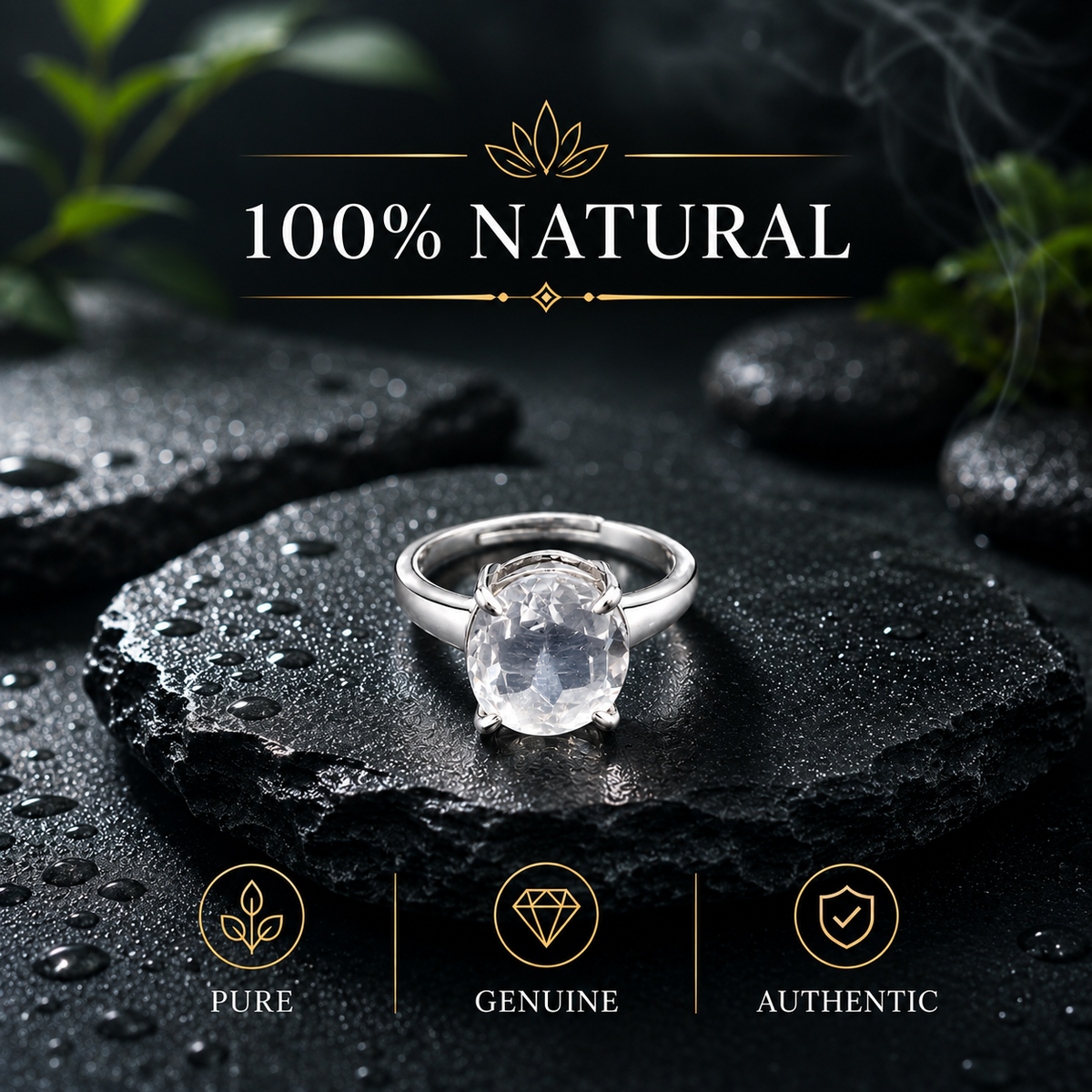 Clear Quartz (Sphatik) Adjustable Ring – 925 Sterling Silver