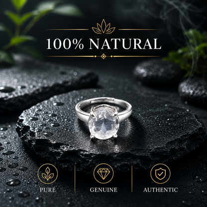 Clear Quartz (Sphatik) Adjustable Ring – 925 Sterling Silver