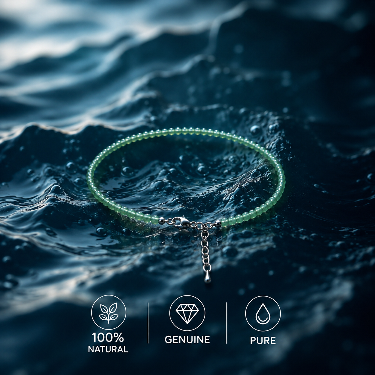 Green Aventurine Crystal Anklet With Free Raw Selenite Plate