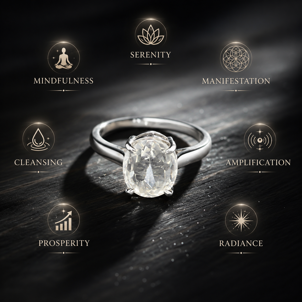 Clear Quartz (Sphatik) Adjustable Ring – 925 Sterling Silver