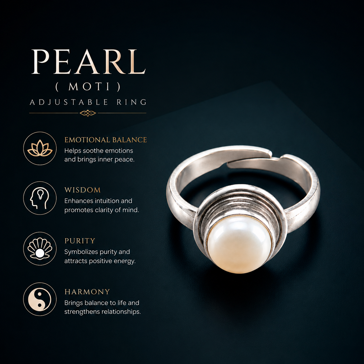 Pearl (Moti) Adjustable Ring – 925 Sterling Silver