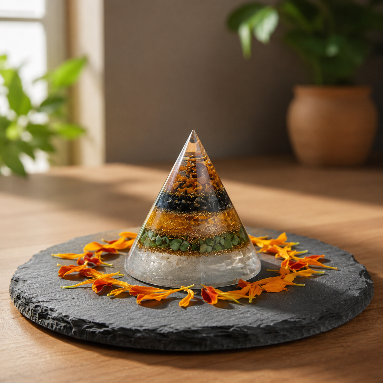 WealthStone Pyramid with Selenite Base