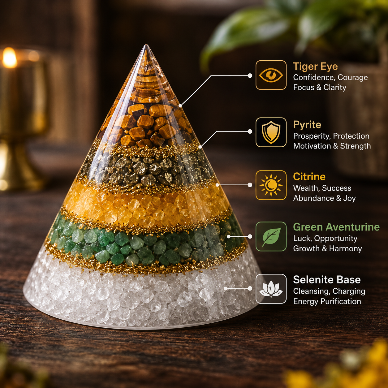 WealthStone Pyramid with Selenite Base