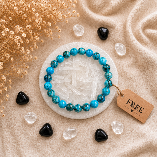 Firoza Bracelet (Natural Turquoise Stone) With Free Raw Selenite Plate