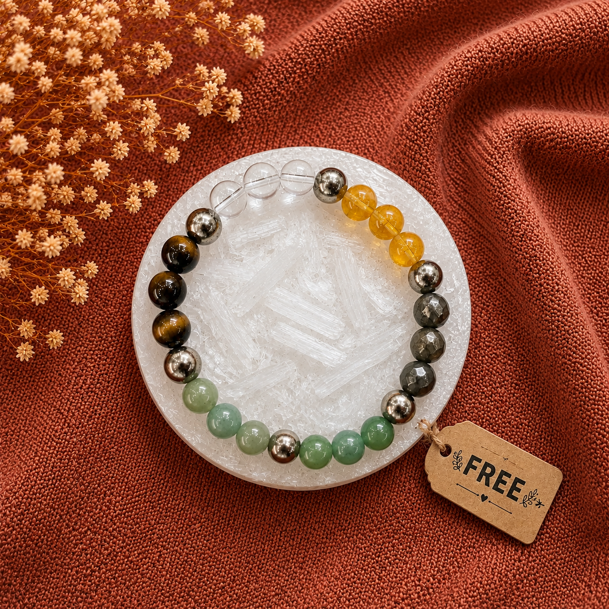 Wealthstone Bracelet With Free Raw Selenite Plate