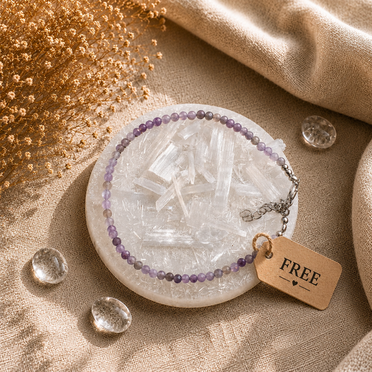 Amethyst Crystal Anklet With Free Raw Selenite Plate