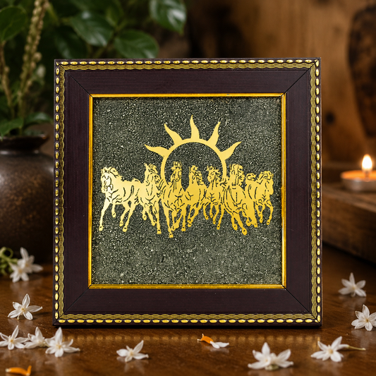 7 Horses on Raw Pyrite Frame