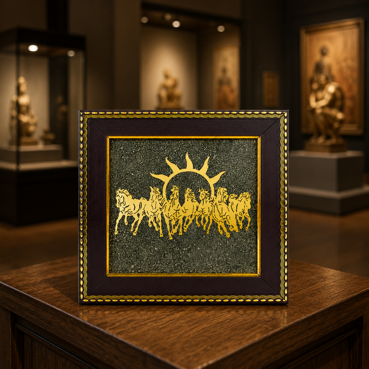 7 Horses on Raw Pyrite Frame