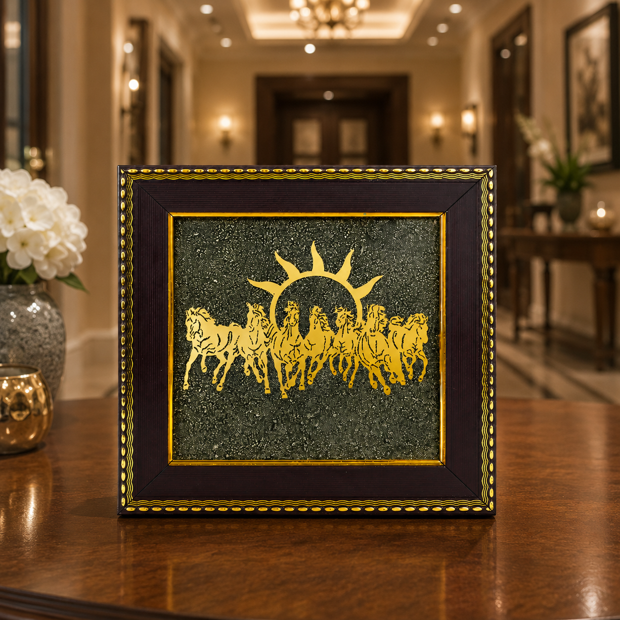 7 Horses on Raw Pyrite Frame