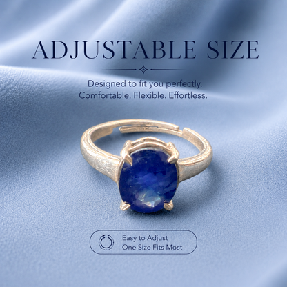 Blue Sapphire (Neelam) Adjustable Ring – 925 Sterling Silver