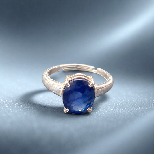 Blue Sapphire (Neelam) Adjustable Ring – 925 Sterling Silver