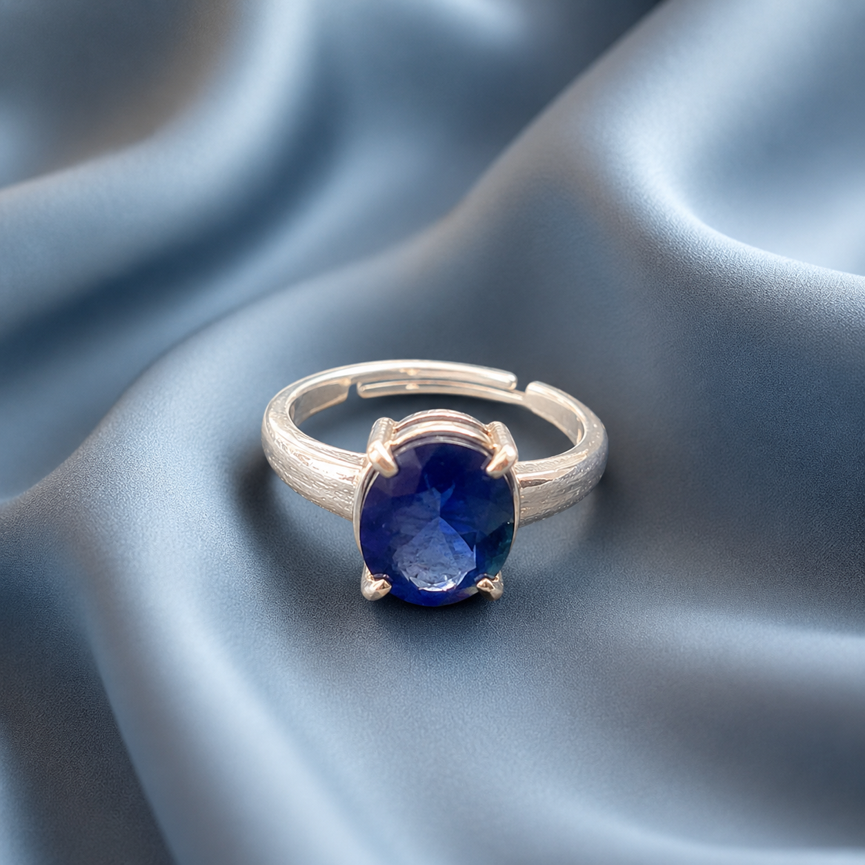 Blue Sapphire (Neelam) Adjustable Ring – 925 Sterling Silver