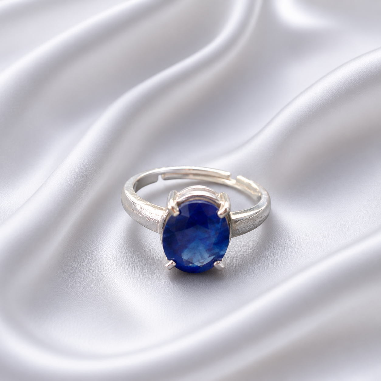 Blue Sapphire (Neelam) Adjustable Ring – 925 Sterling Silver