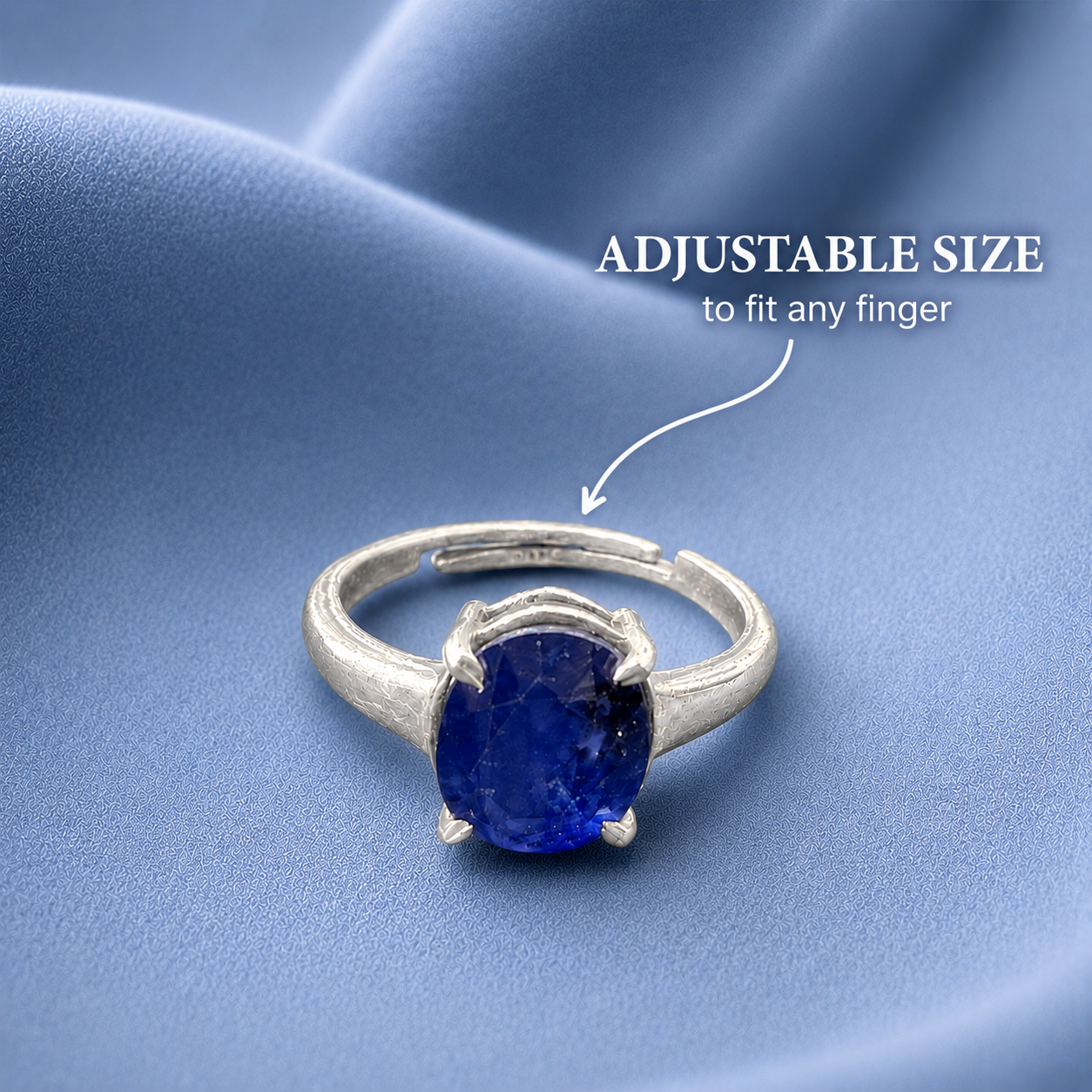 Blue Sapphire (Neelam) Adjustable Ring – 925 Sterling Silver