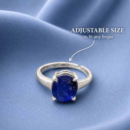 Blue Sapphire (Neelam) Adjustable Ring – 925 Sterling Silver