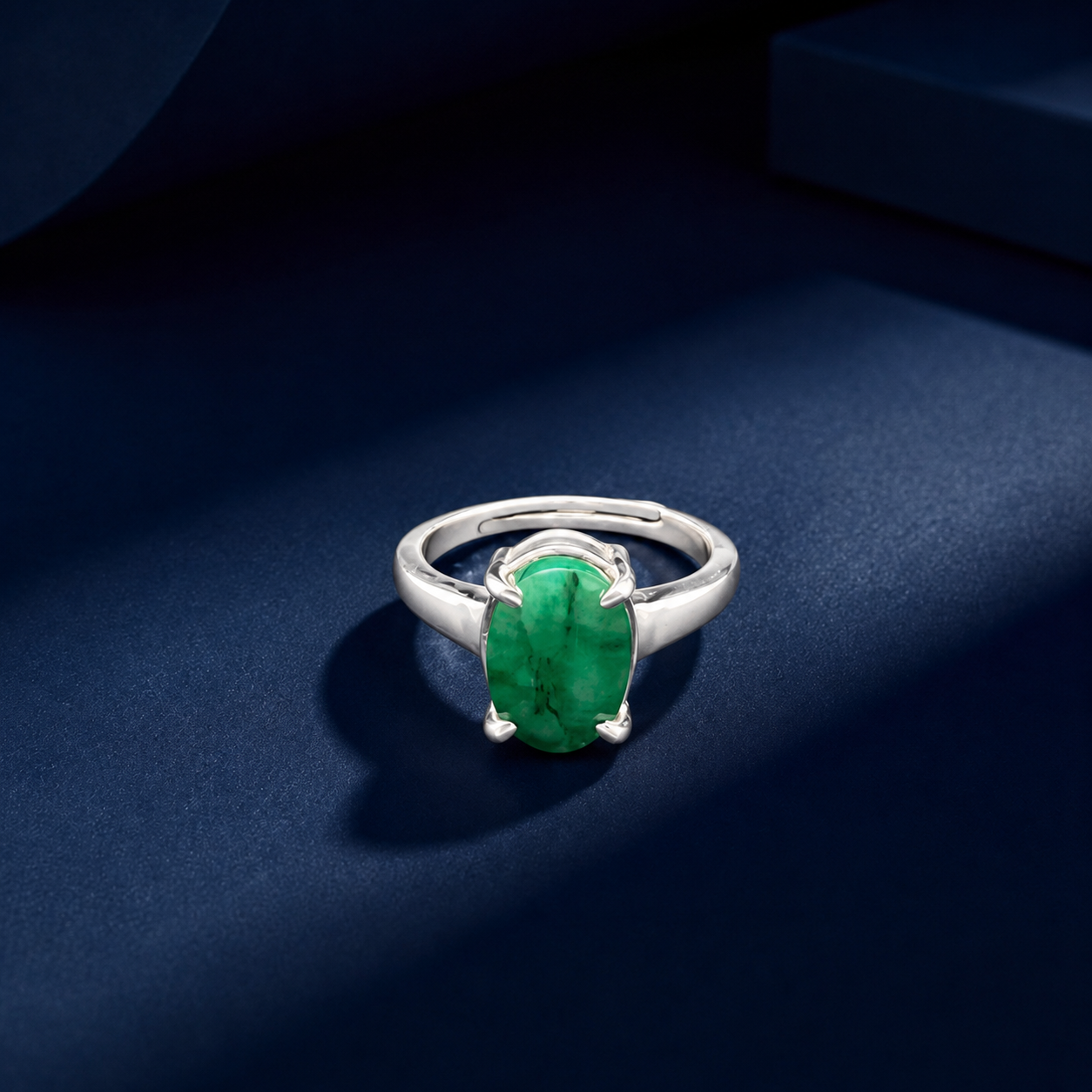 Emerald (Panna) Adjustable Ring – 925 Sterling Silver
