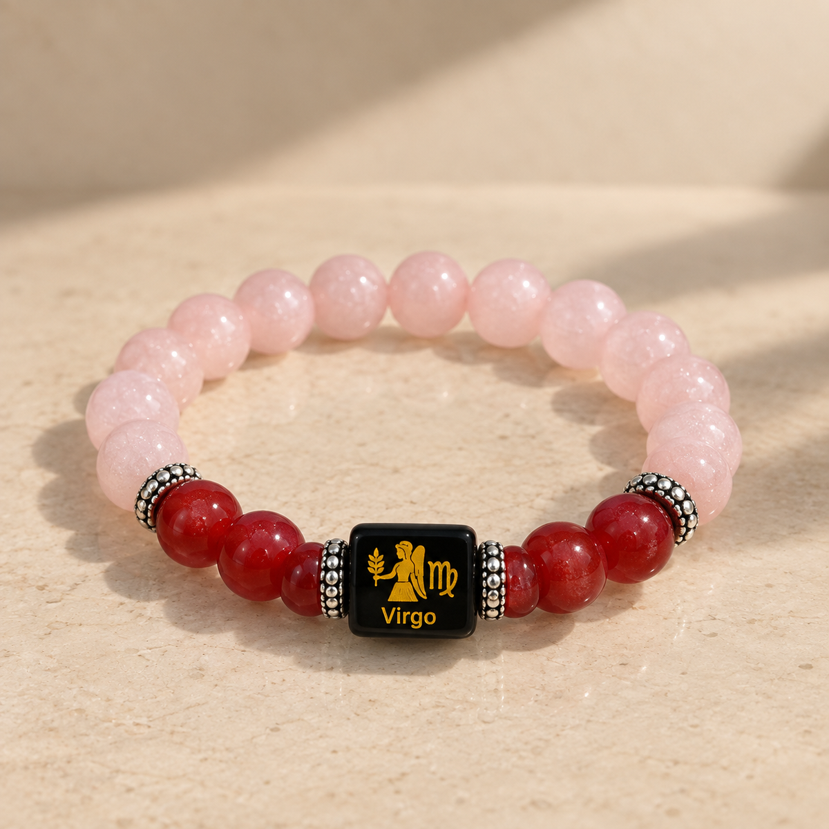 Virgo (Kanya) Zodiac Rose Quartz & Carnelian Bracelet