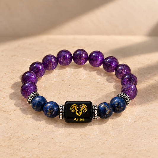Aries (Mesh) Zodiac Amethyst & Lapis Lazuli Bracelet