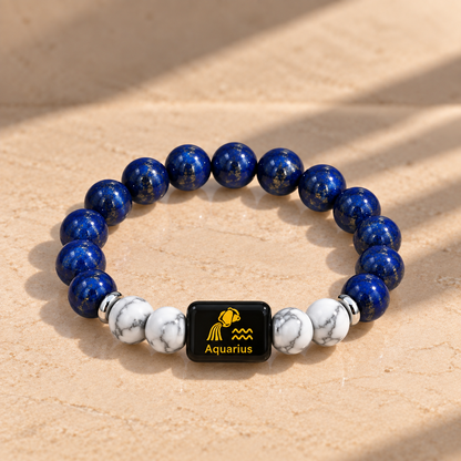 Aquarius (Kumbh) Zodiac Lapis Lazuli & Howlite Bracelet