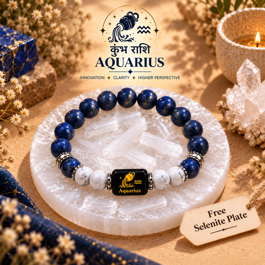 Aquarius (Kumbh) Zodiac Lapis Lazuli & Howlite Bracelet