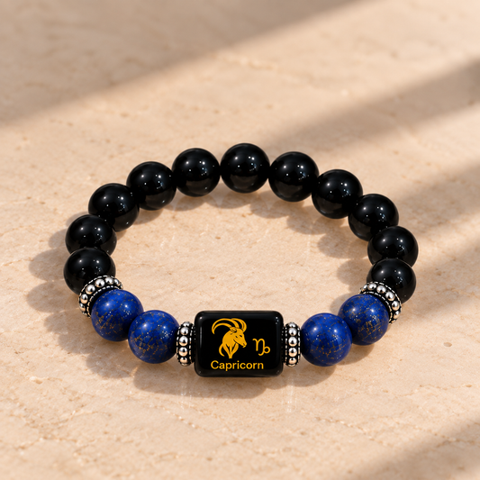 Capricorn (Makar) Zodiac Black Obsidian & Lapis Lazuli Bracelet