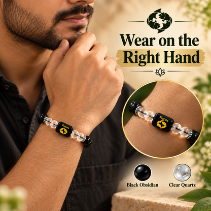 Pisces (Meen) Zodiac Black Obsidian & Clear Quartz Bracelet