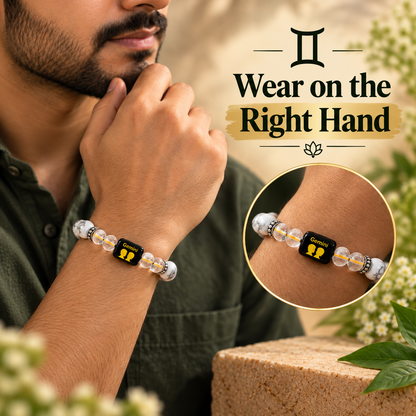 Gemini (Mithun) Zodiac Howlite & Clear Quartz Bracelet