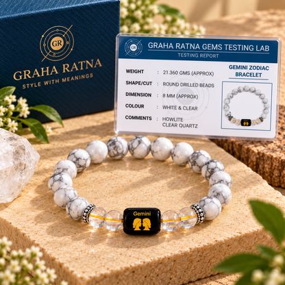 Gemini (Mithun) Zodiac Howlite & Clear Quartz Bracelet
