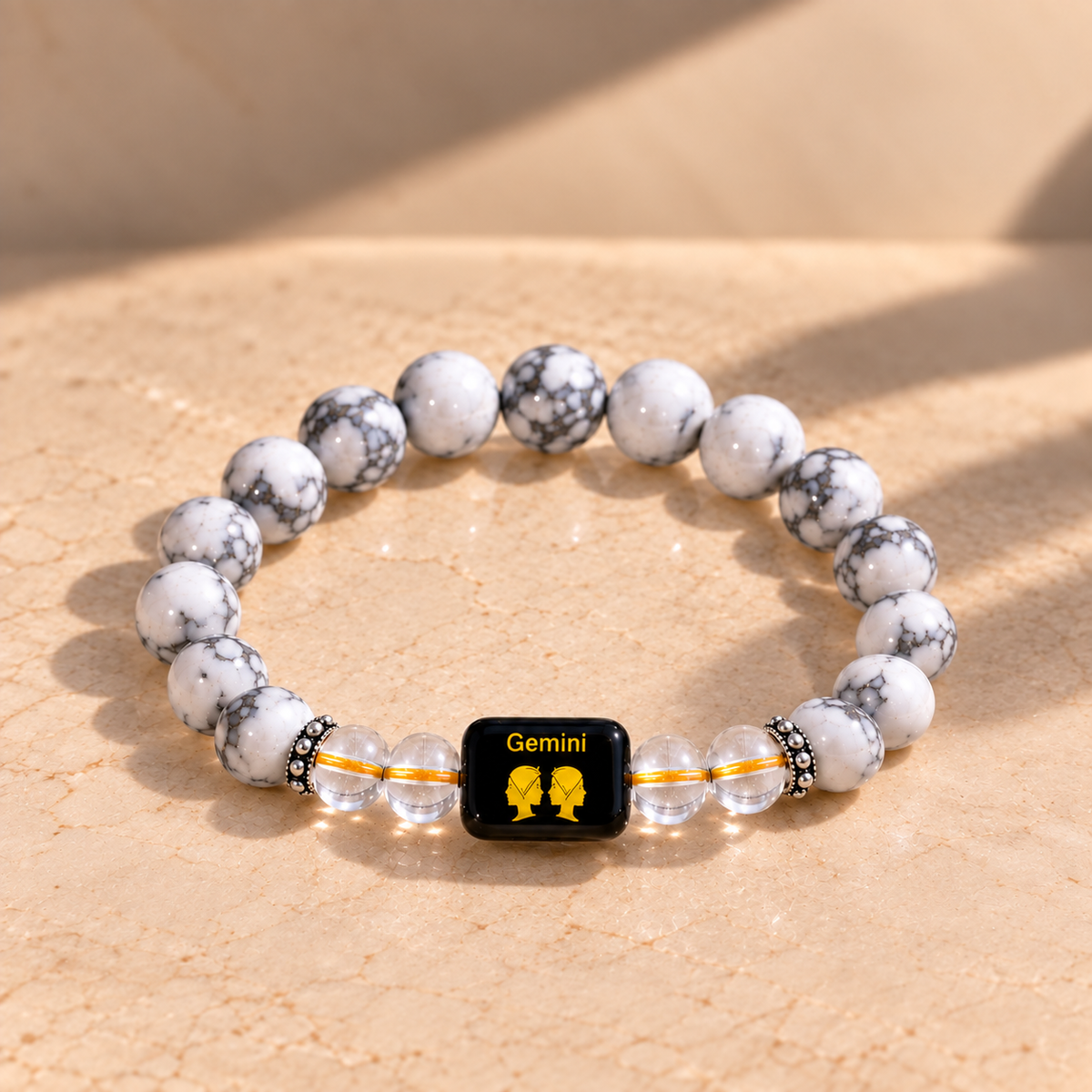 Gemini (Mithun) Zodiac Howlite & Clear Quartz Bracelet