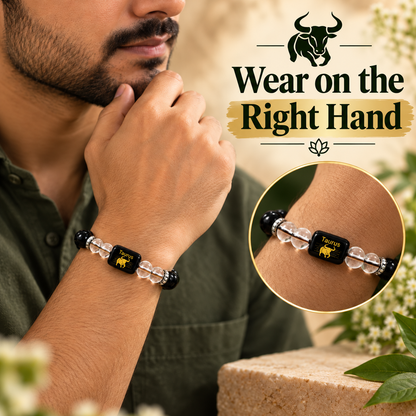 Taurus (Vrishabh) Zodiac Black Obsidian & Clear Quartz Bracelet