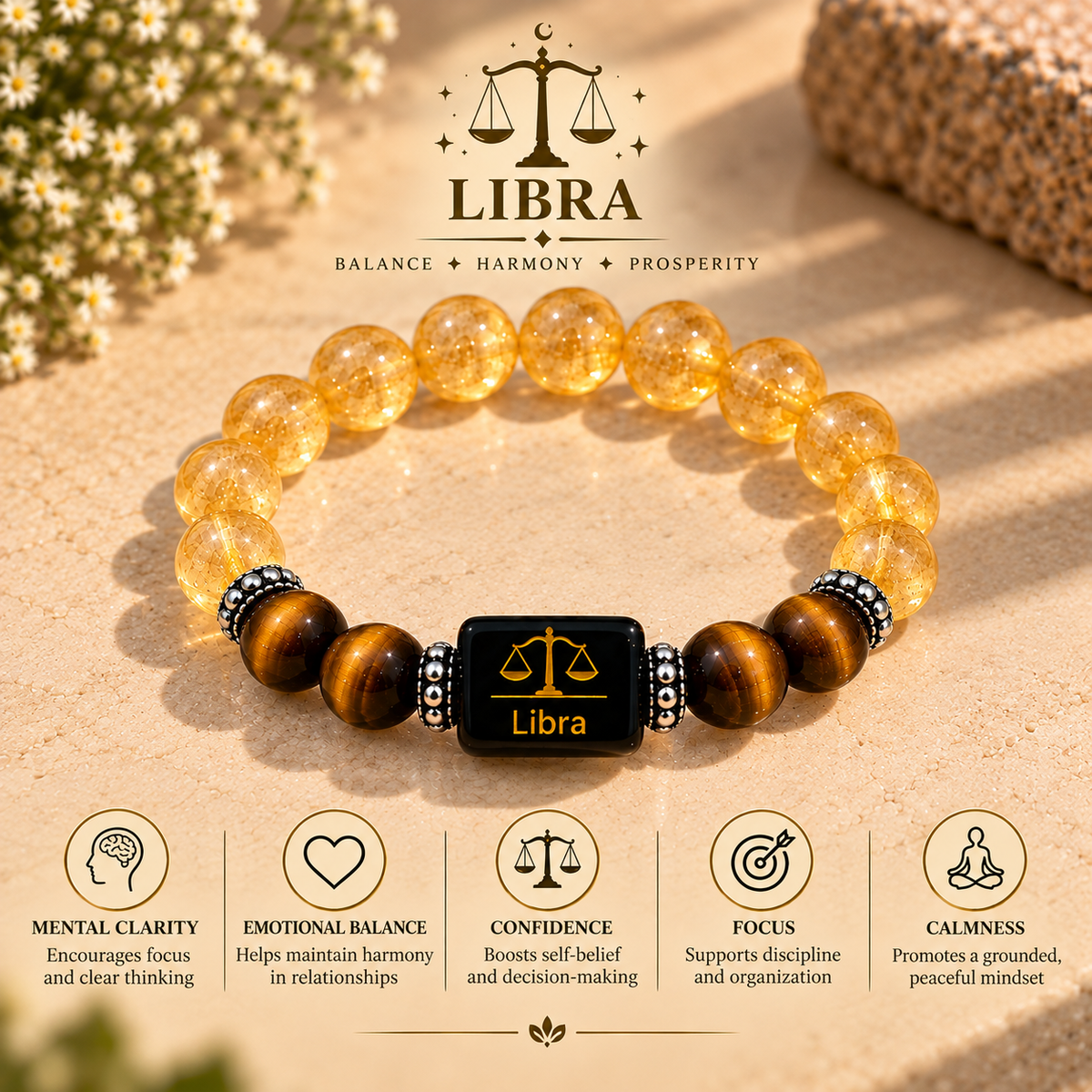 Libra (Tula) Citrine & Tiger Eye Bracelet