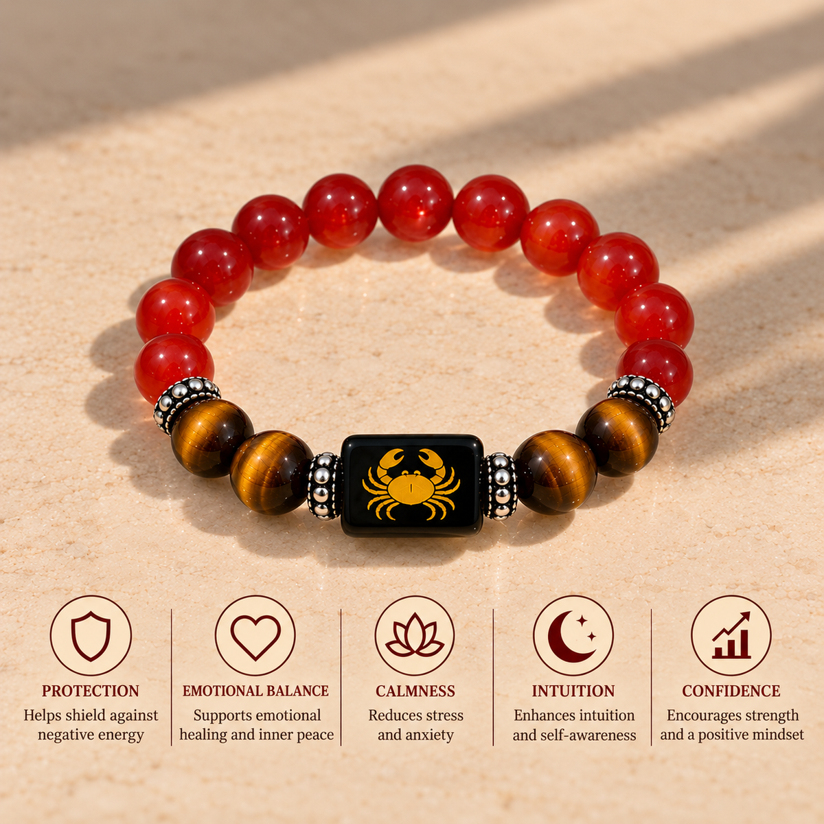 Cancer (Karka) Carnelian & Tiger Eye Bracelet