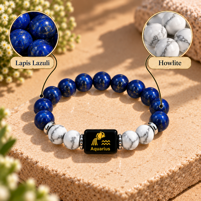 Aquarius (Kumbh) Zodiac Lapis Lazuli & Howlite Bracelet