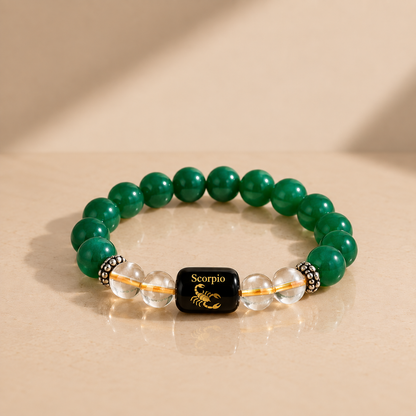 Scorpio (Vrishchik) Green Aventurine & Clear Quartz Bracelet