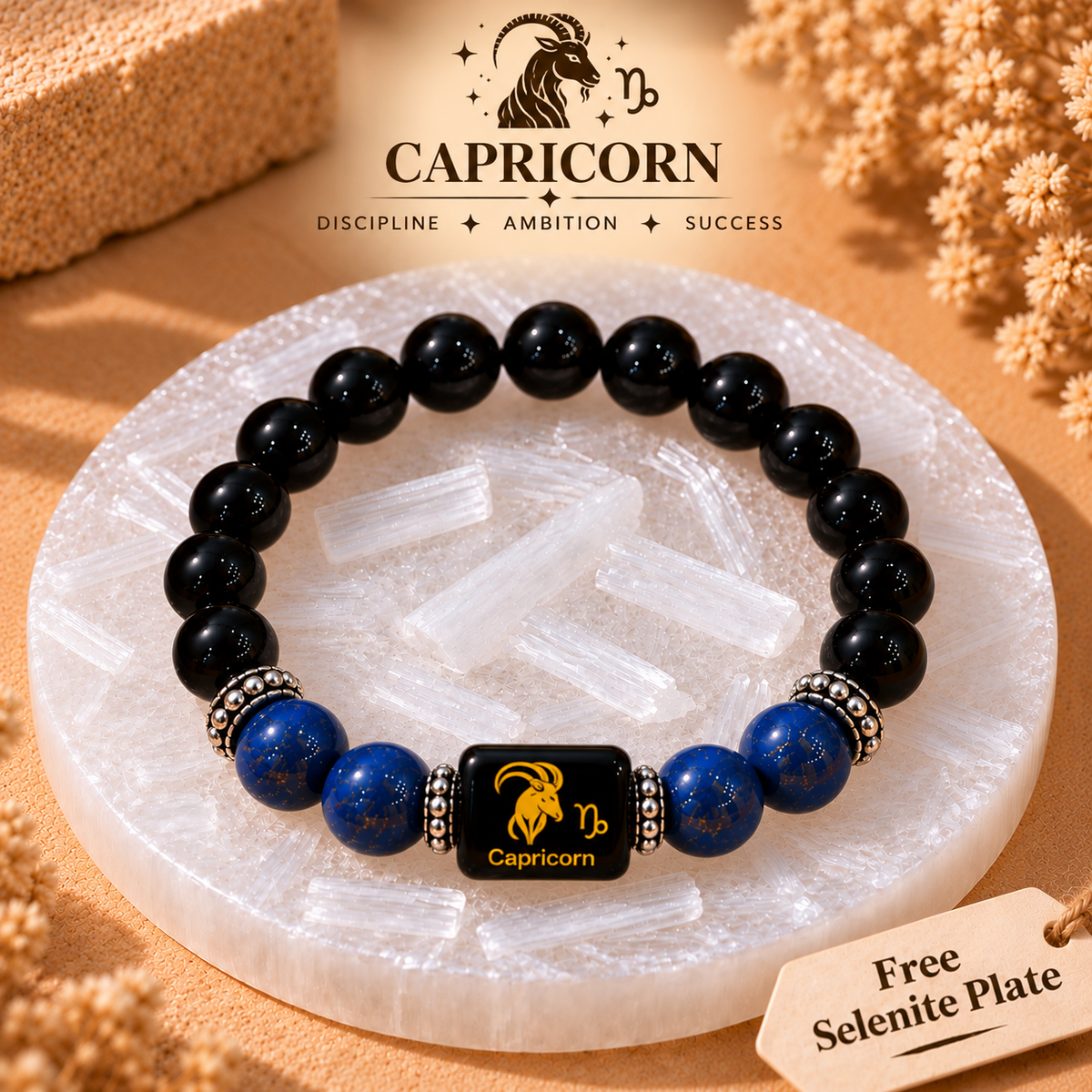 Capricorn (Makar) Zodiac Black Obsidian & Lapis Lazuli Bracelet