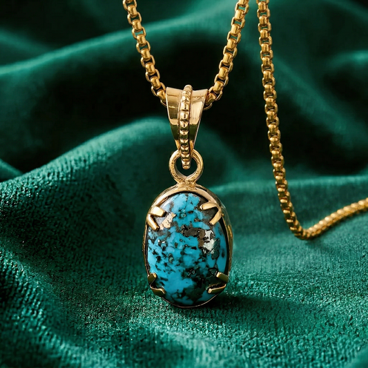 Firoza Gemstone Locket - Golden + Classic Box Chain