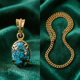 Firoza Gemstone Locket - Golden + Royal Cuban Chain