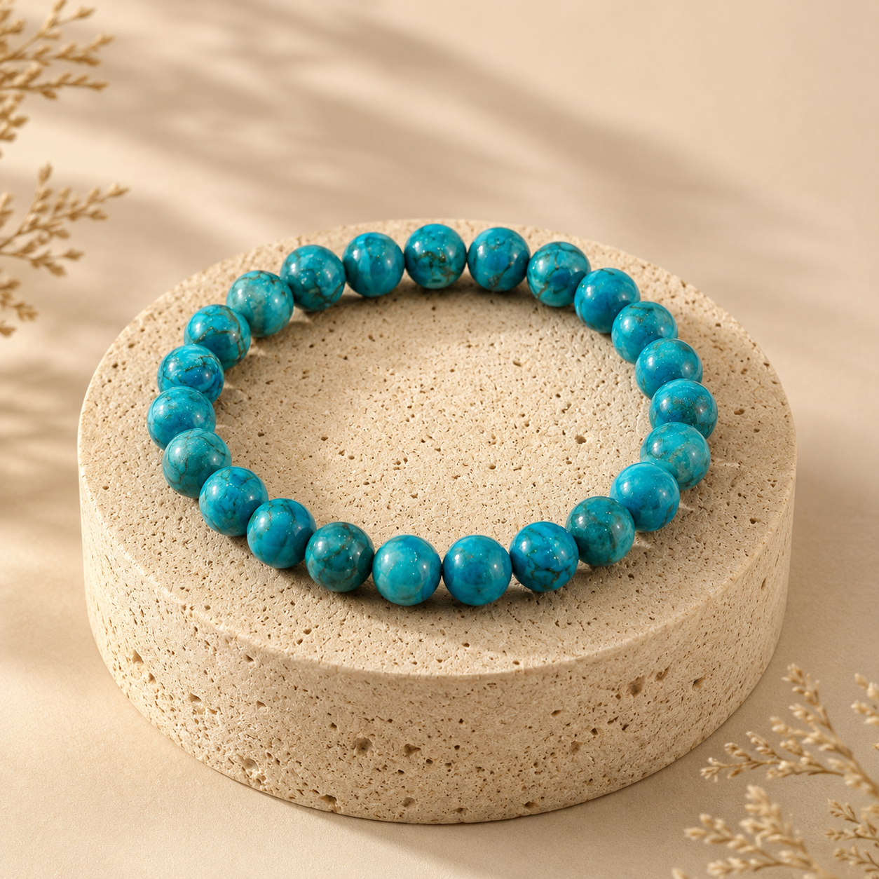 Firoza Bracelet (Natural Turquoise Stone) With Free Raw Selenite Plate