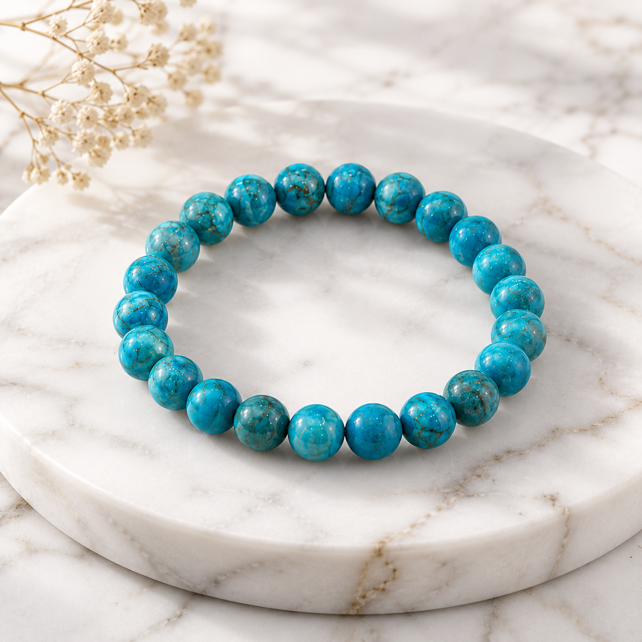 Firoza Bracelet (Natural Turquoise Stone) With Free Raw Selenite Plate