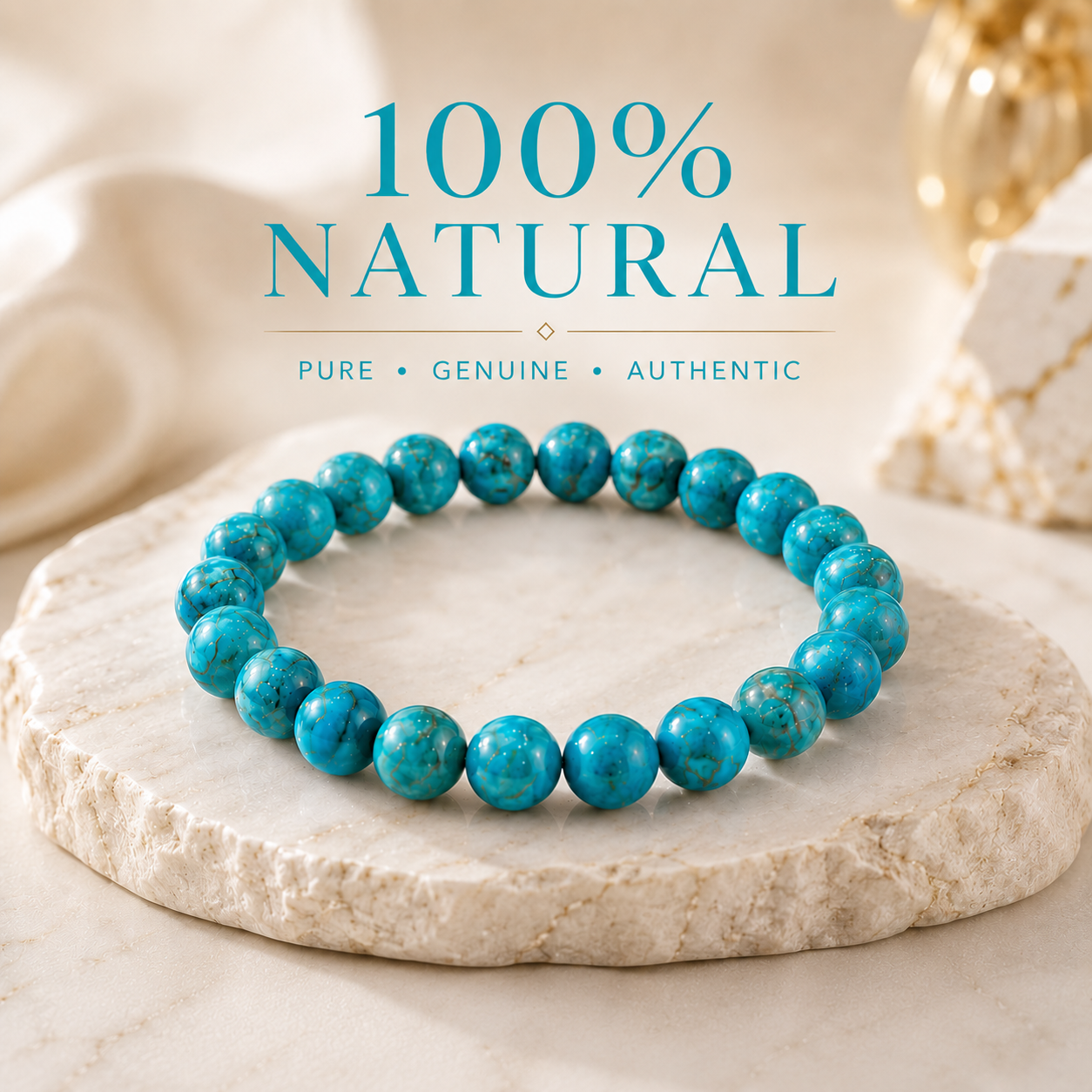 Firoza Bracelet (Natural Turquoise Stone) With Free Raw Selenite Plate