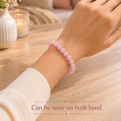 Rose Quartz Beaded Bracelet With Free Raw Selenite Plate