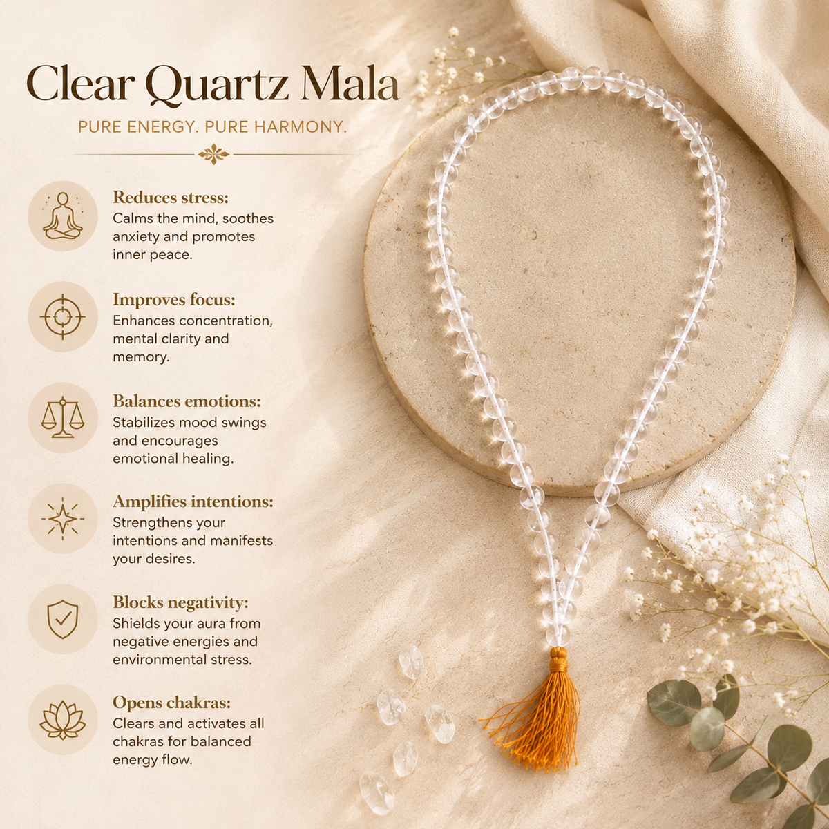 Natural Sphatik Mala (Clear Quartz)