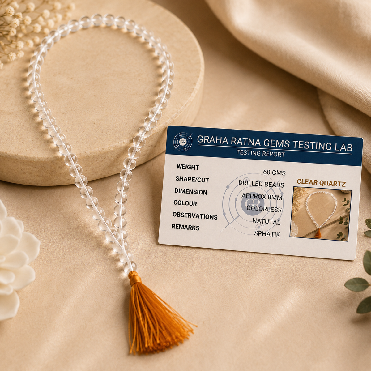 Natural Sphatik Mala (Clear Quartz)