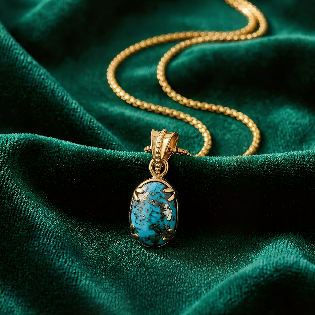 Firoza Gemstone Locket - Golden + Classic Box Chain