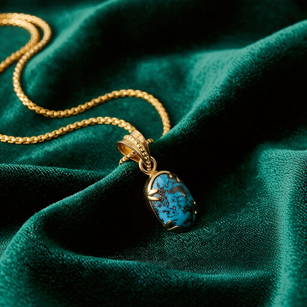 Firoza Gemstone Locket - Golden + Classic Box Chain