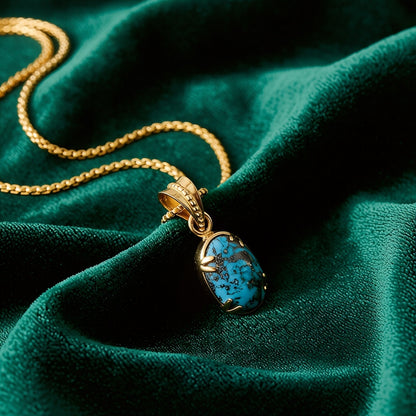 Firoza Gemstone Locket - Golden + Classic Box Chain