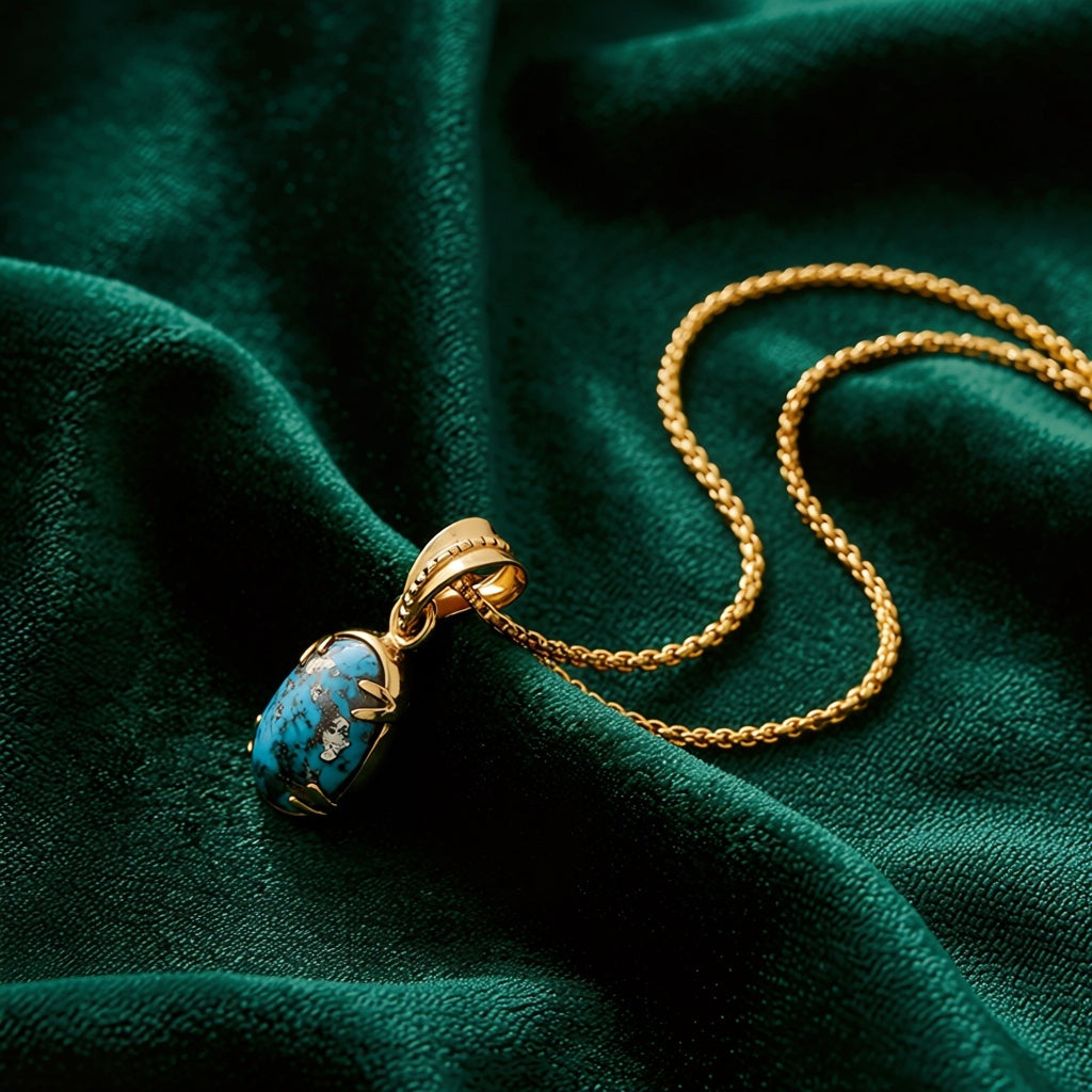 Firoza Gemstone Locket - Golden + Classic Box Chain